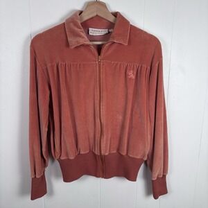 Vintage Adolfo Collection Women's Size Medium Peach Velour Full Zip Jacket Short